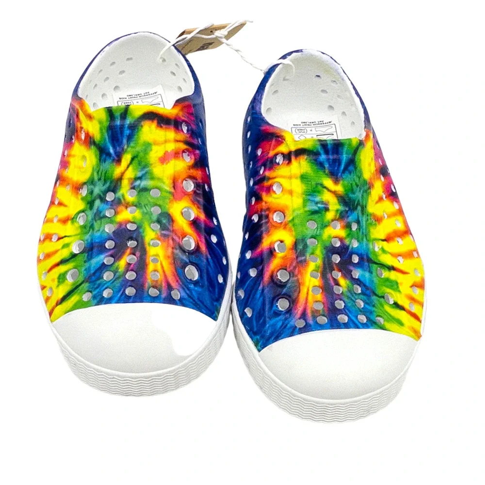 Native Jefferson Tie Dye Kids Water Shoes Neon Multi Rainbow Childs 4